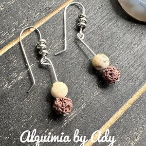 Plum color lava rock jasper handmade earrings